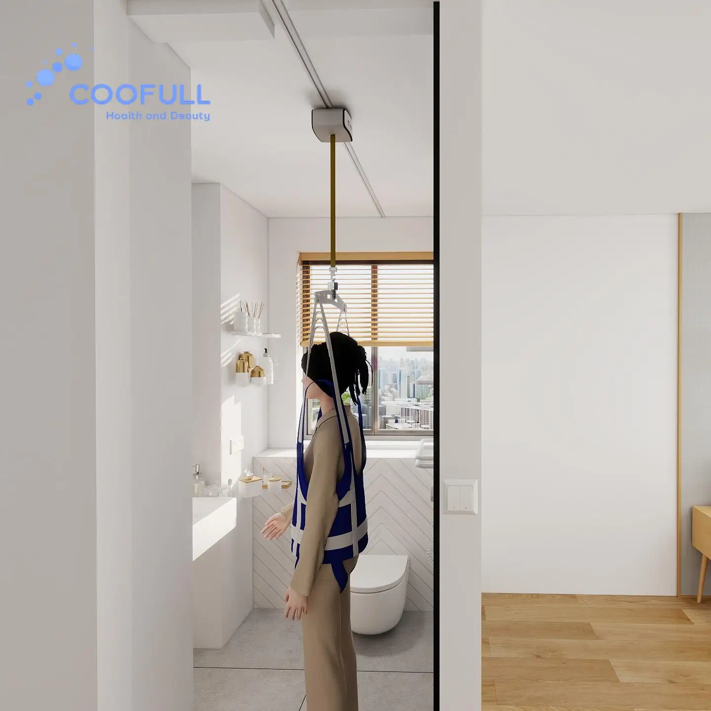 Coolfull Meddo Electric Home Ceiling Lift for Safe Transfer in Bathrooms and Bedrooms to Eliminate Fall Risks for Seniors