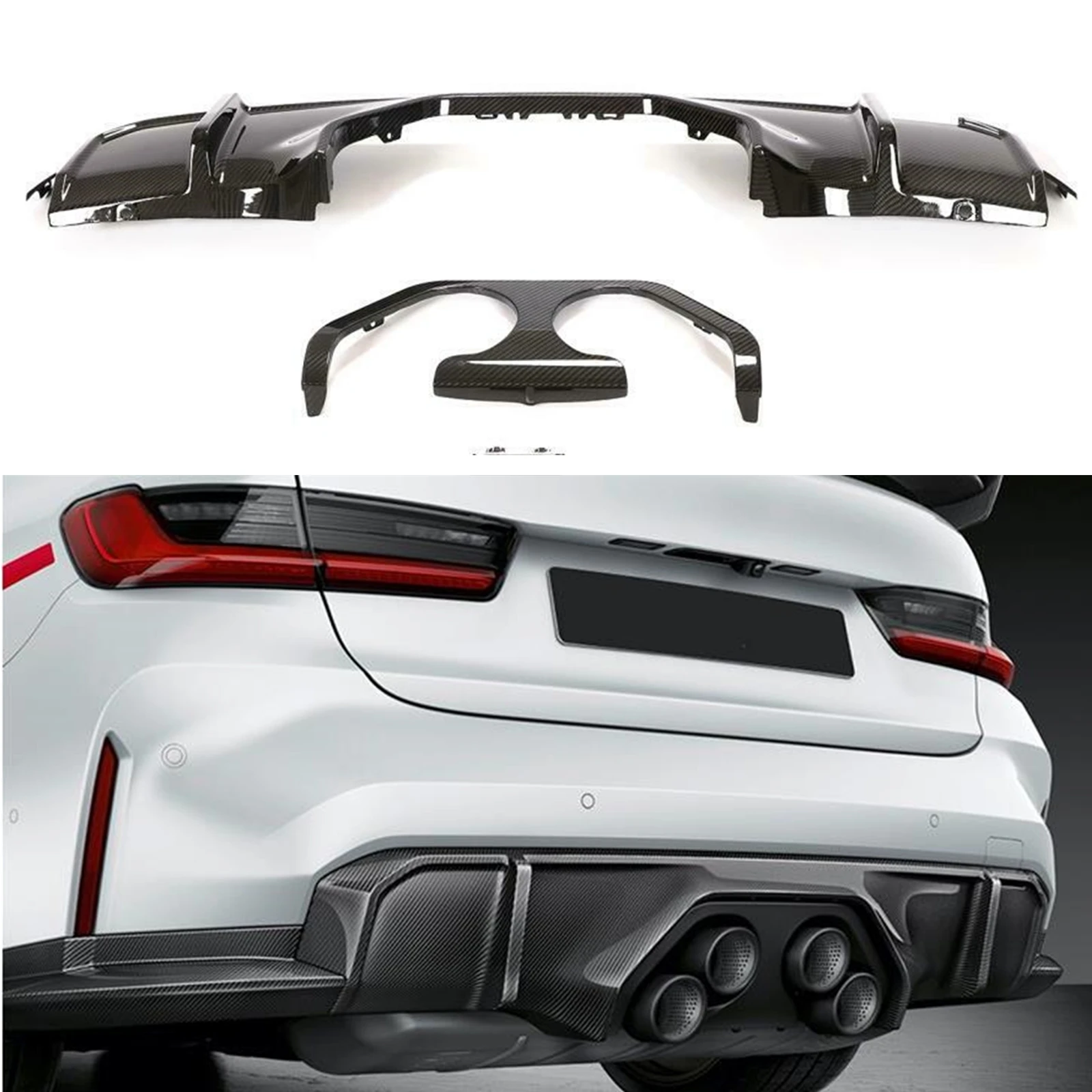 

Carbon Fiber Rear Bumper Diffuser Cover Lip & Splasher Spoiler Guard Plate Frame Board For BMW 2021-2023 G80 M3 G82 M4