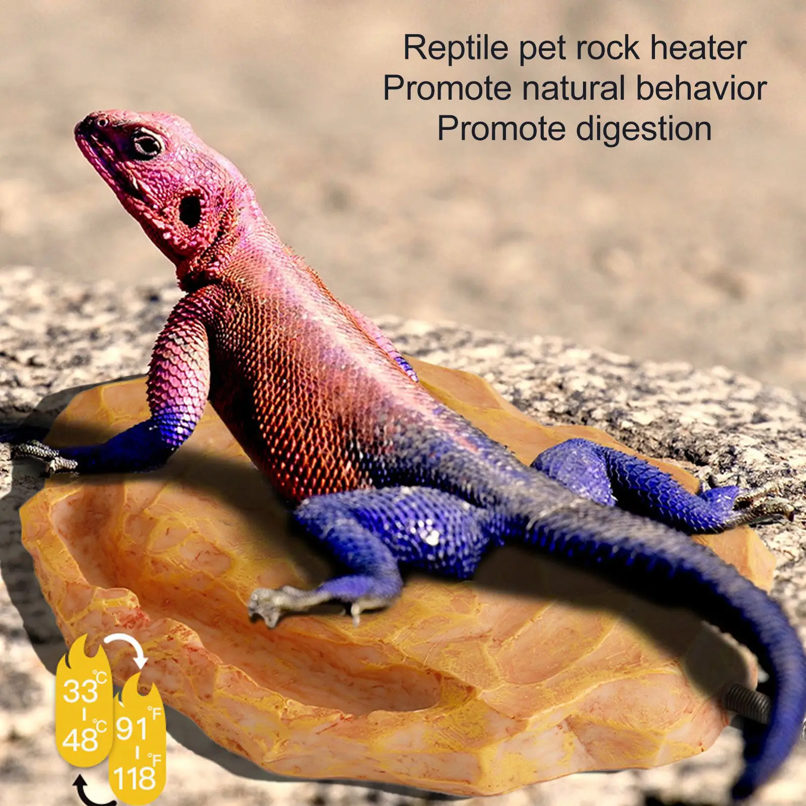 Reptile Heat Rock Temperature Controlled Heating Rock Heater for Lizard Turtle Snake 12V Safe Voltage