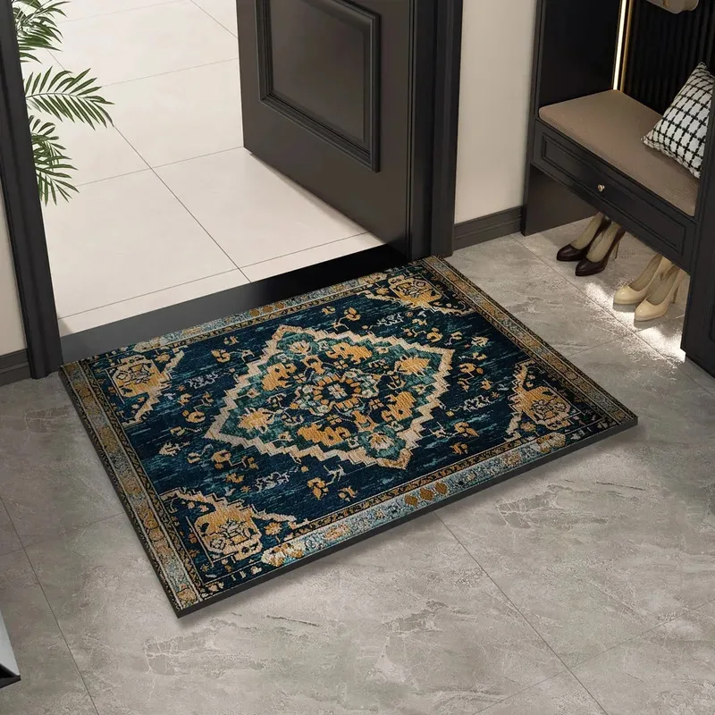 VIKAMA Vintage Persian-Style Doormat Collection Retro Floral Pattern Non-Slip Entryway Rug Classic Elegance Home Decor