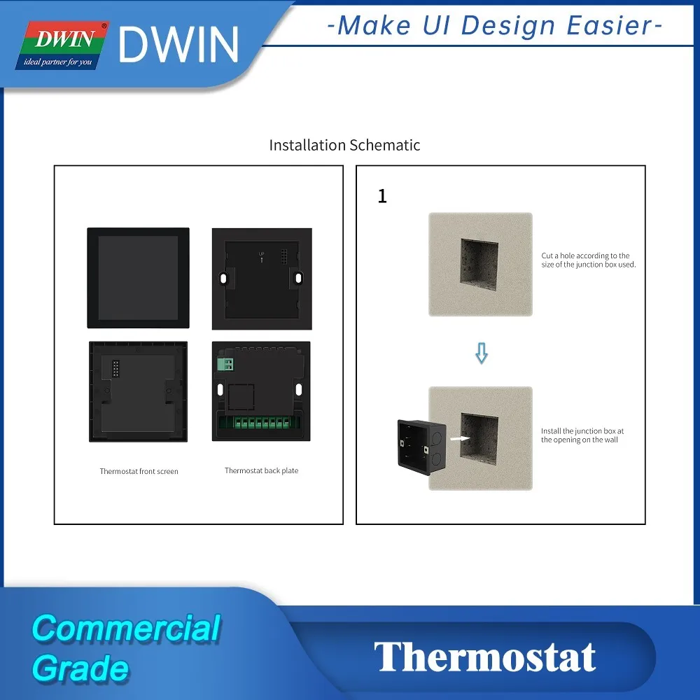 Dwin 4 Zoll 480*480 Thermostat mit Pixel Infrarot Empfang ntc Temperatur und Luft feuchtigkeit Echtzeit anzeige Näherung messung