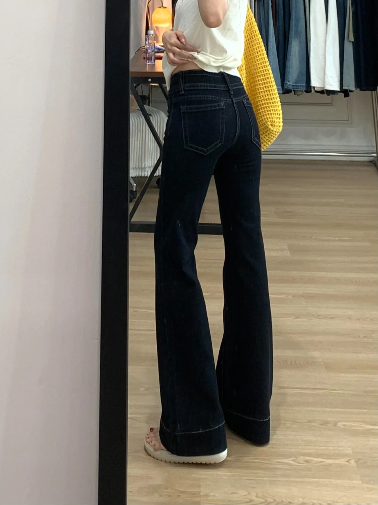 

Slim Fit Low Waist Bell Bottom Jeans Women's Deep Blue Summer New Style Straight Leg Pants Commute Style Vintage Washed