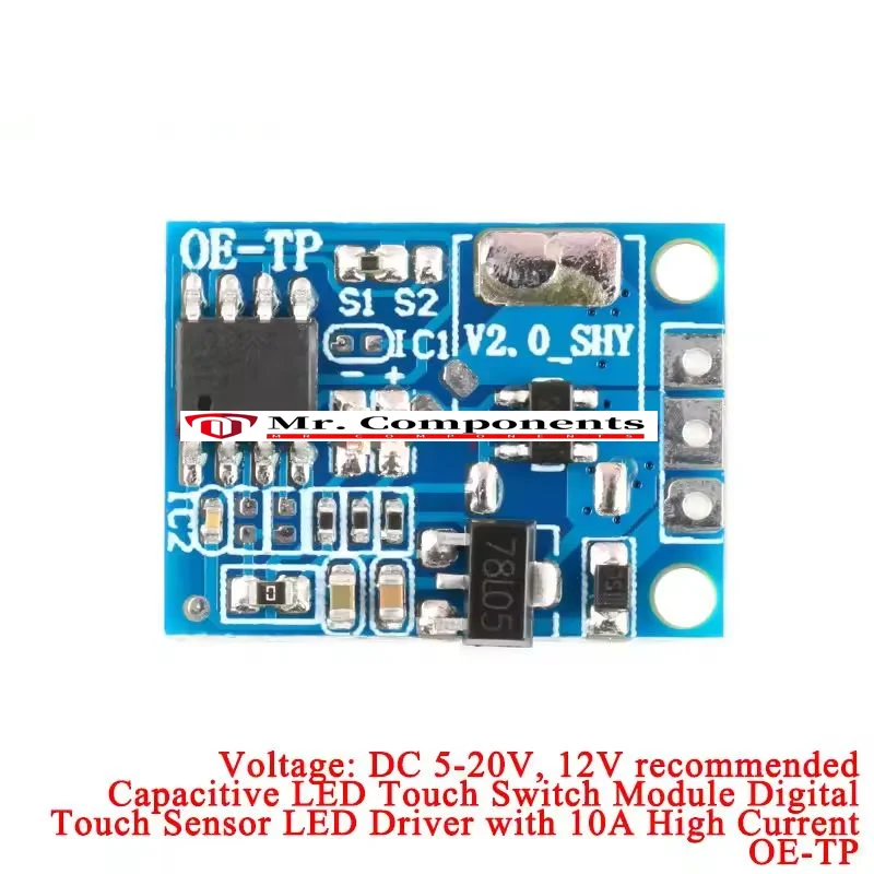 1PCS OE-TP Capacitive Touch Button Light Touch Switch Module Digital Touch Sensor LED Stepless No Pole Dimming 10A DC 5-12V New