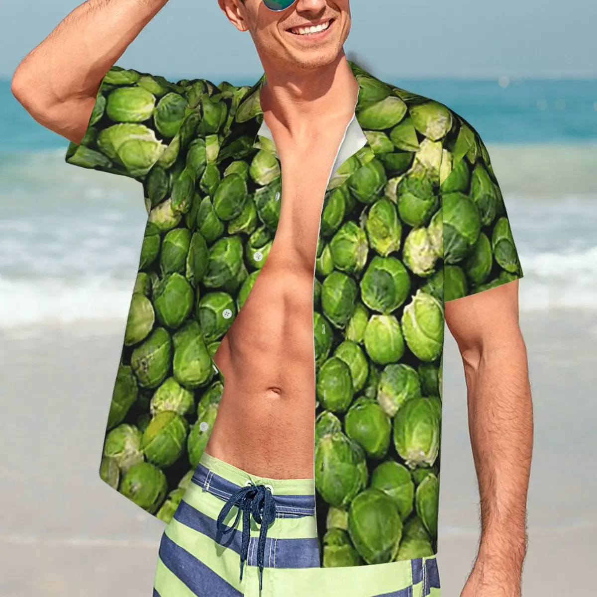 

Brussels Sprouts Novelty Hawaiian Shirts Funny Men Short Sleeve Shirt for Summer Beach Men's Lapel Tops