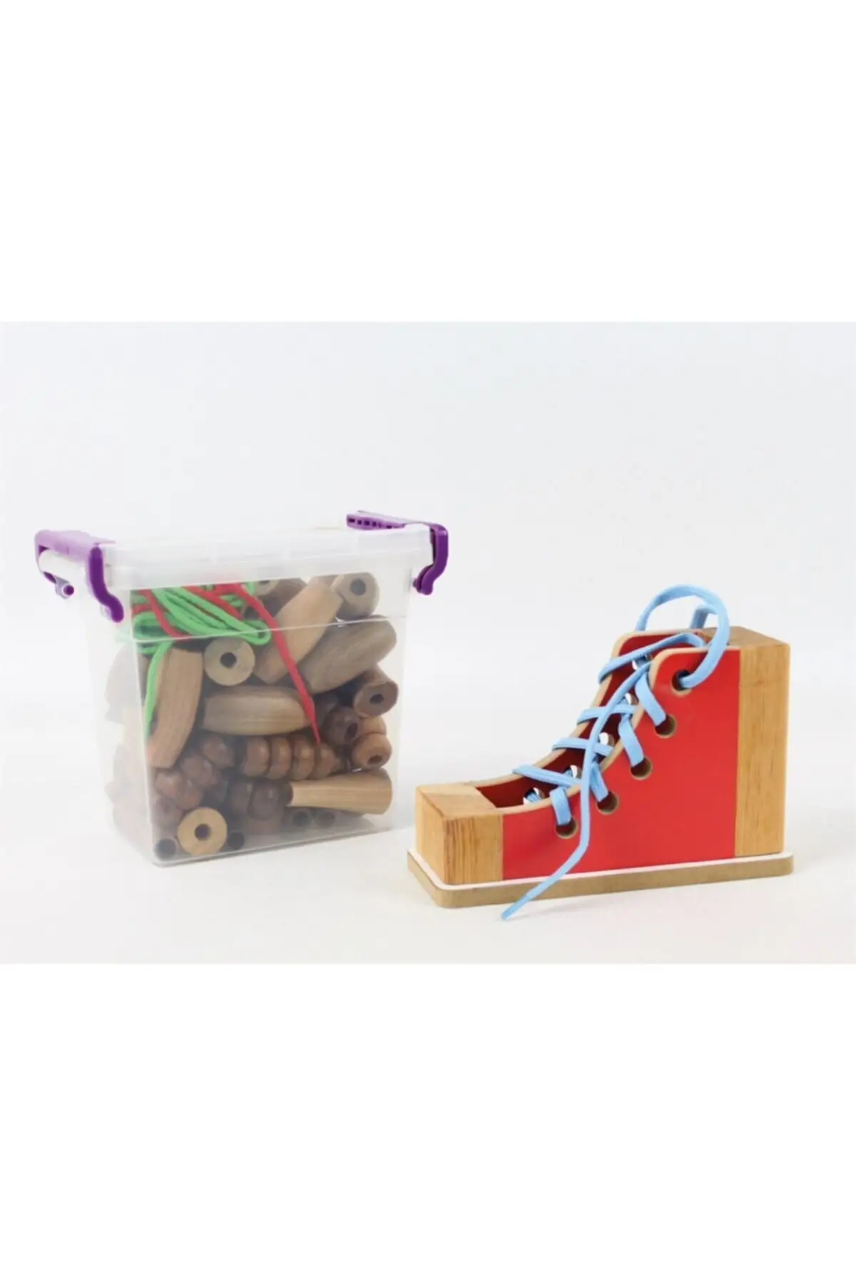 Wood İp Flaring Bead Set Lacing Shoes Learn Basic Skills and Sensory Motors