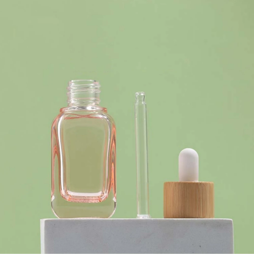 Butelka z kroplomierzem na olejki eteryczne z naturalnego bambusa, 10 ml 30 ml, różowa, przezroczysta, do aromaterapii, butelka z pipetą na płyny, butelki wielokrotnego użytku do podróży