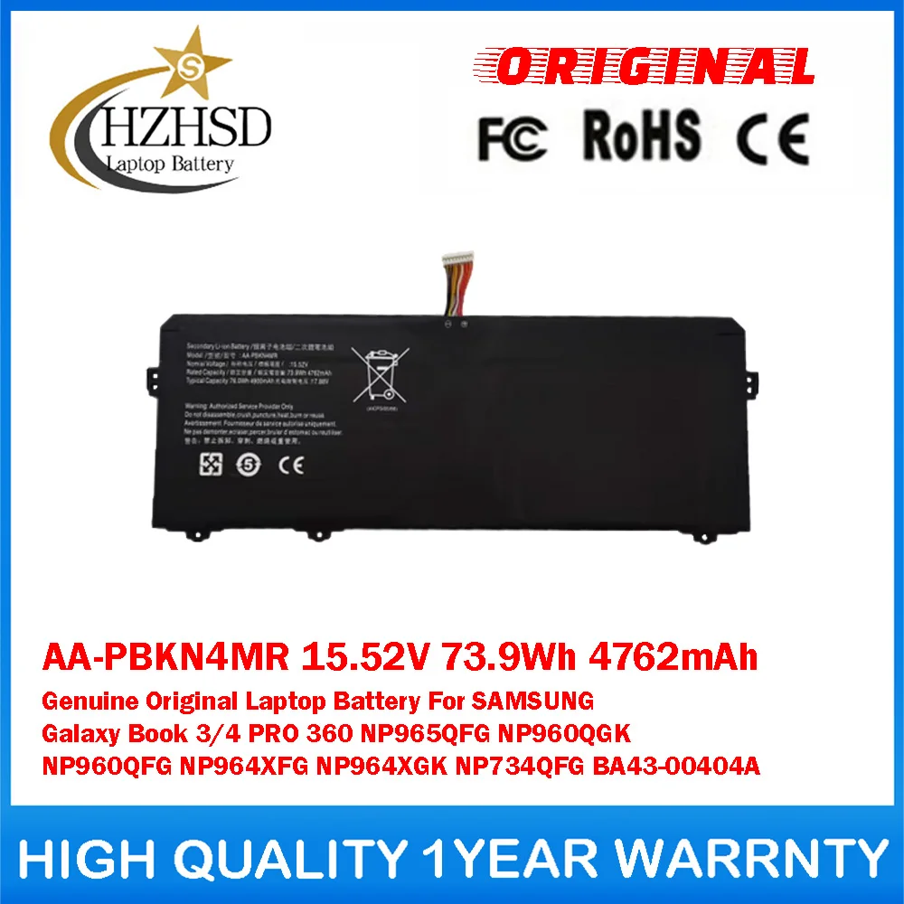 AA-PBKN4MR 15.52V 73.9Wh 4762mAh Genuine Original Laptop Battery For SAMSUNG Galaxy Book 3/4 PRO 360 NP965QFG NP960QGK NP960QFG