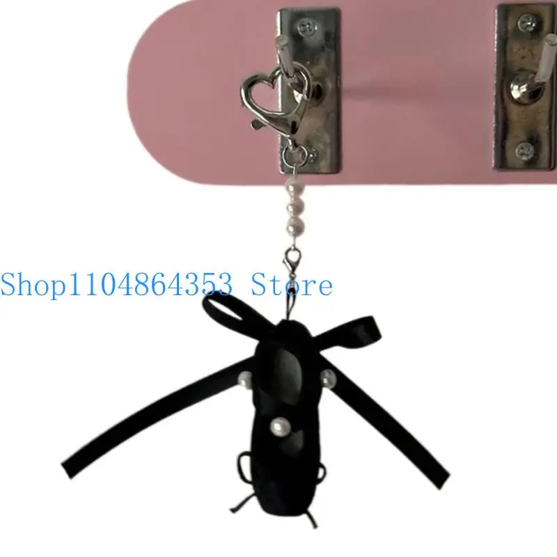 652F Pearls Ballet Shoe Pendant Keychain Ribbon Bowknot Bag Charm Car Keyring Hangings