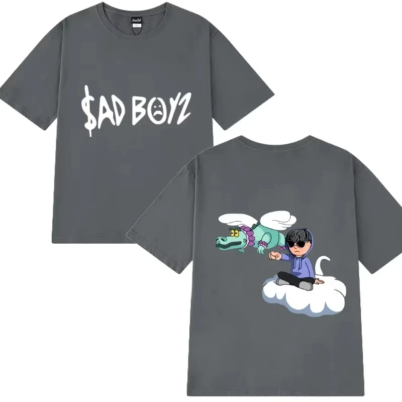 الرجال النساء المتضخم قصيرة الأكمام تي شيرت للجنسين 100_ ملابس علوية من القطن المغني الساخن صغار H Sad boyz harajuku الكرتون الجرافيك تي شيرت #3