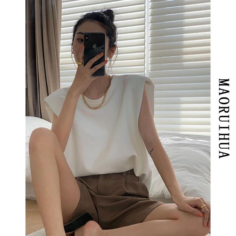 

Bla Padded oulder Svel T-irt Women's Summer 2024 New Design Loose Slimming Base Layer Inner Wear Top