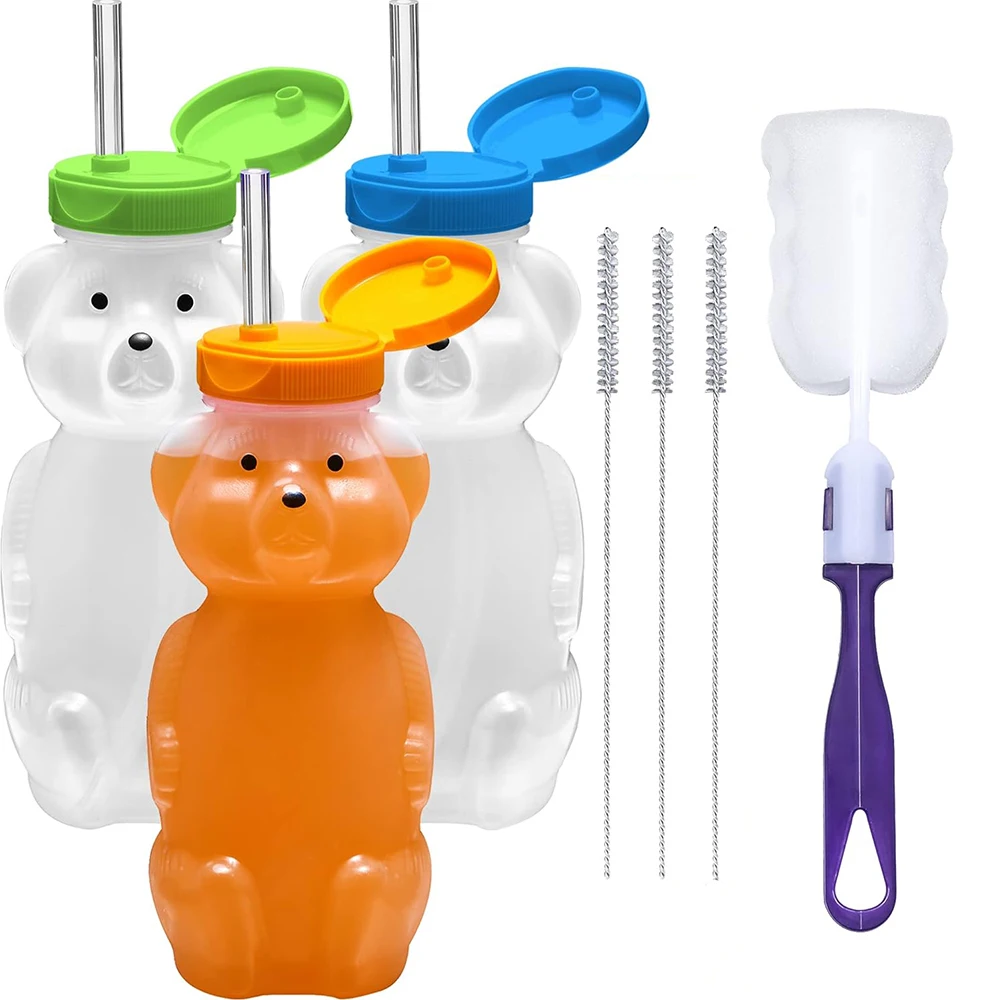 Tasse spéciale en paille d'ours au miel pour bébés, récipient de boissons d'assistif pour thérapie et besoins compressibles, anti-déversement, couvercle résistant aux fuites