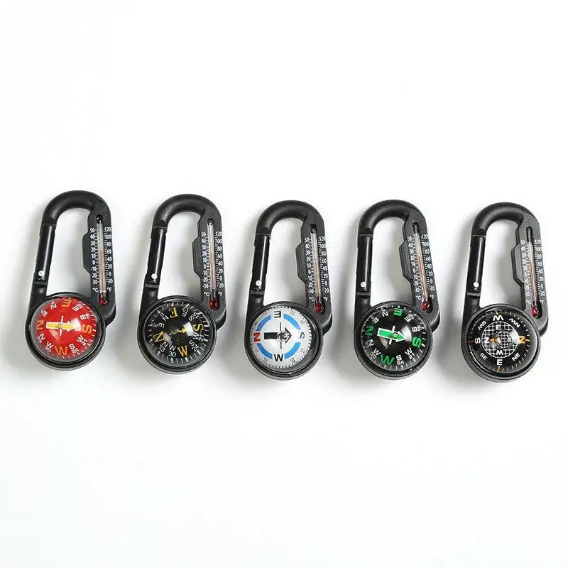 Mini Multifunctional Carabiner Compass With Thermometer Portable Outdoor Camping Hiking Navigation Direction Tool 5 Optional