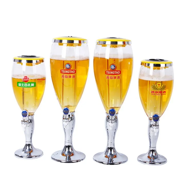 1.5 L Plastic Tabletop Wine Beer Tower Beverage Juice Dispenser with LED Colorful Shinning Lights Golden and Silver MJ