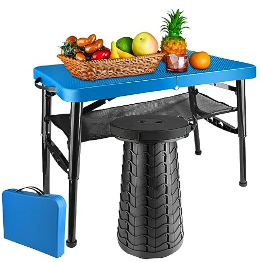 

Portable Folding Table and Stool Set Lightweight Foldable Table and Collapsible Stool for Camping Picnic Beach Fishing Sturdy S