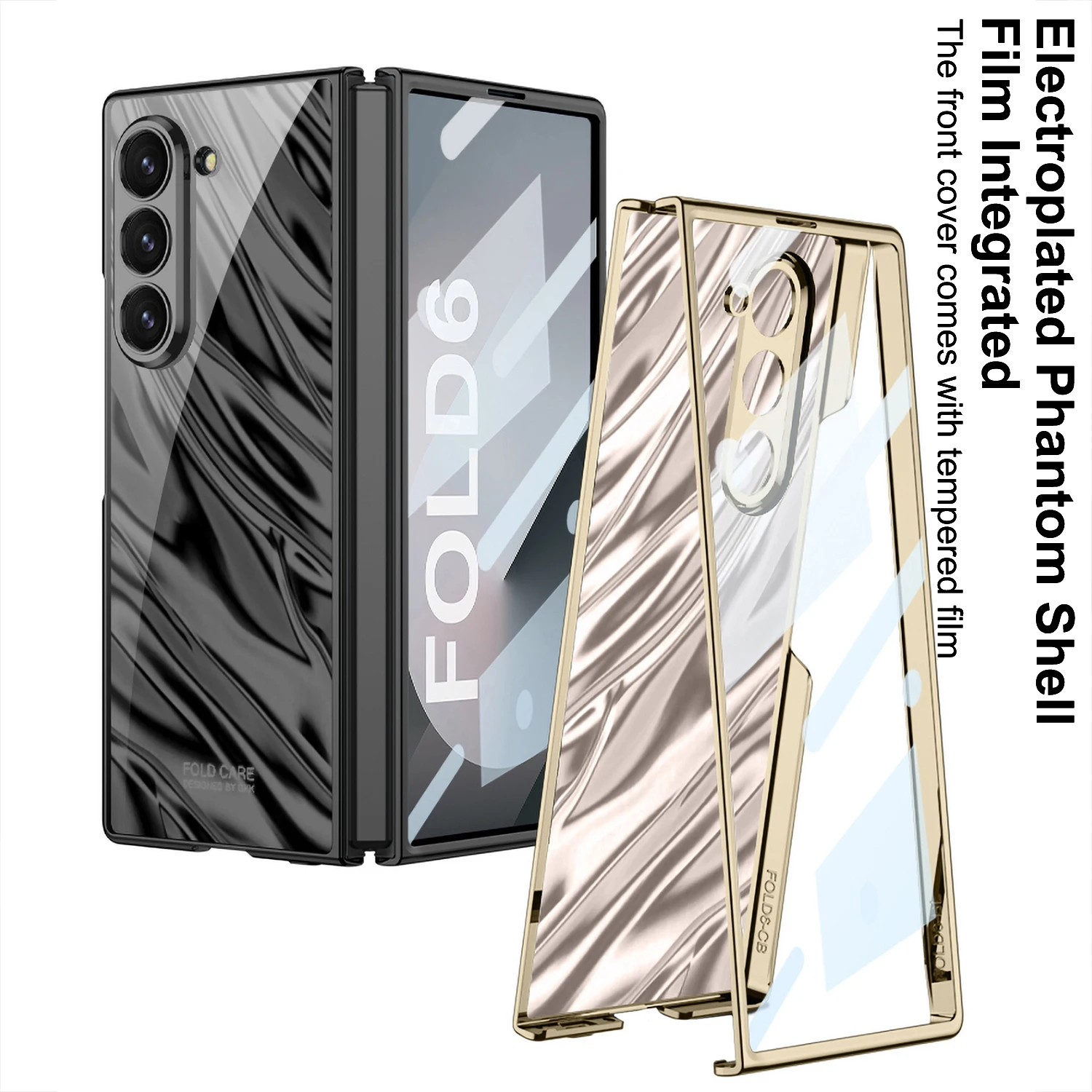 For Samsung Galaxy Z Fold 6 5 4 3 5G Case Wave Pattern Magnetic Hinge Hard PC With Screen Protector Cover For Samsung Fold6 Case