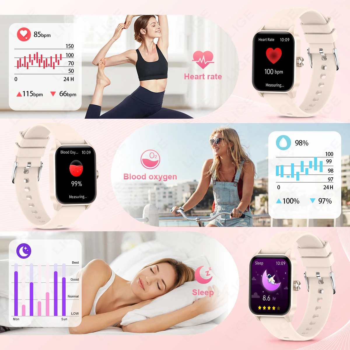 LIGE Neue Smartwatch Frauen Bluetooth Anruf AI Stimme Assistent 1,85 "HD Display Uhr Für Andrio IOS Gesundheit Sport Smart uhr Frauen