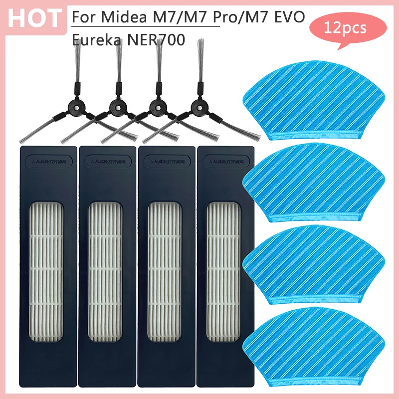 Para midea m7 m7 pro m7 evo eureka ner700 robô aspirador de pó inteligente mop pano escova lateral conjunto filtro hepa acessórios para casa