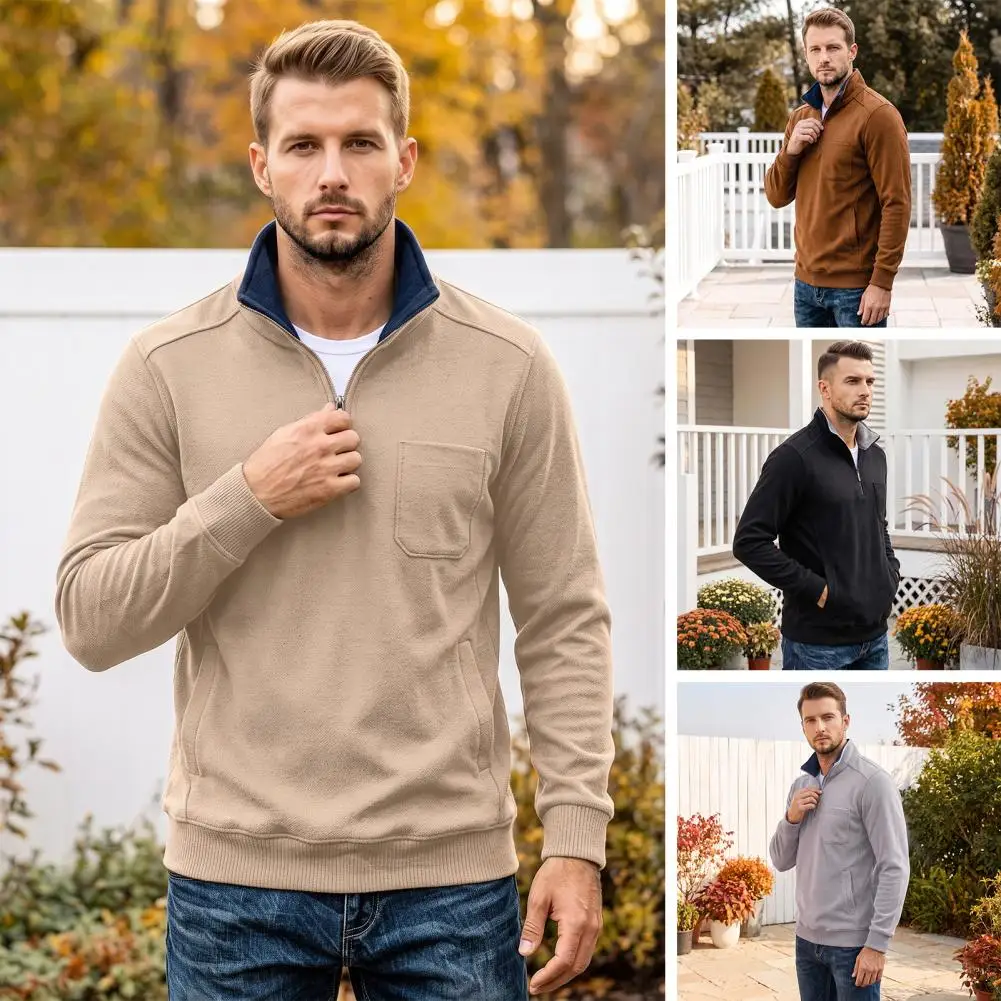 Daily Commuter Apparel Long Sleeve Sweatshirt Men's Quarter Zipper Pullover Sweatshirt Mock Neck Long Sleeve Casual Shirt Loose