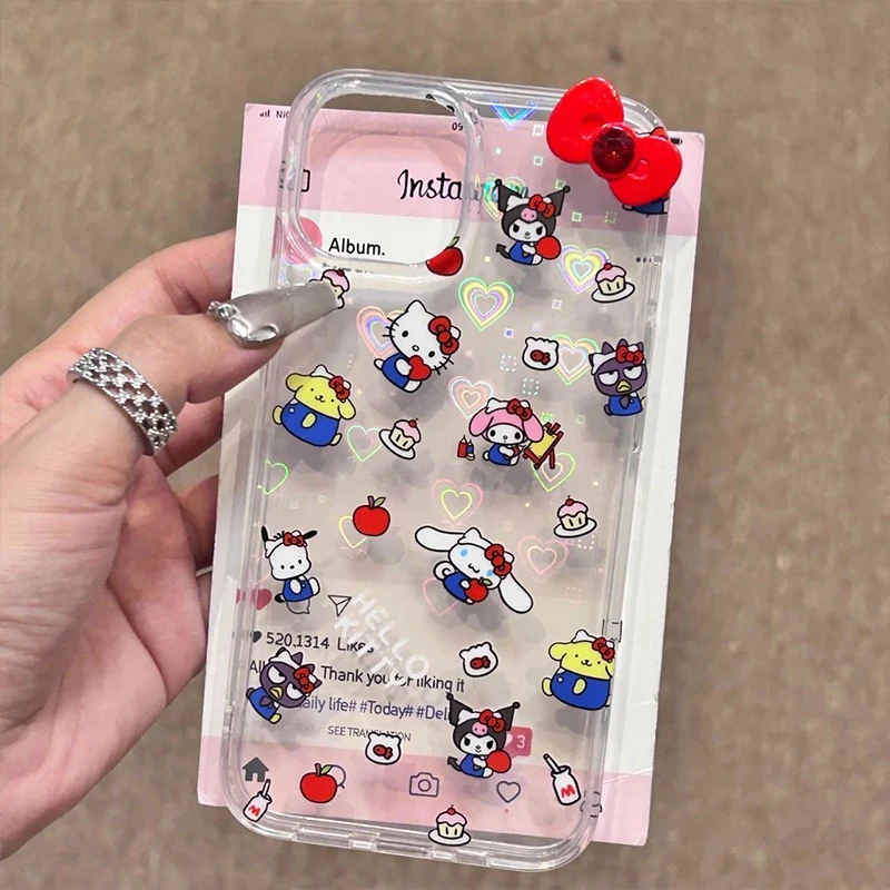 Sanrio Kuromi iPhone15 Mobile Hello Kitty Phone Case Kawaii Cute 14 13 12 11 Plus Pro Max Cartoon Decoration Protective Shell