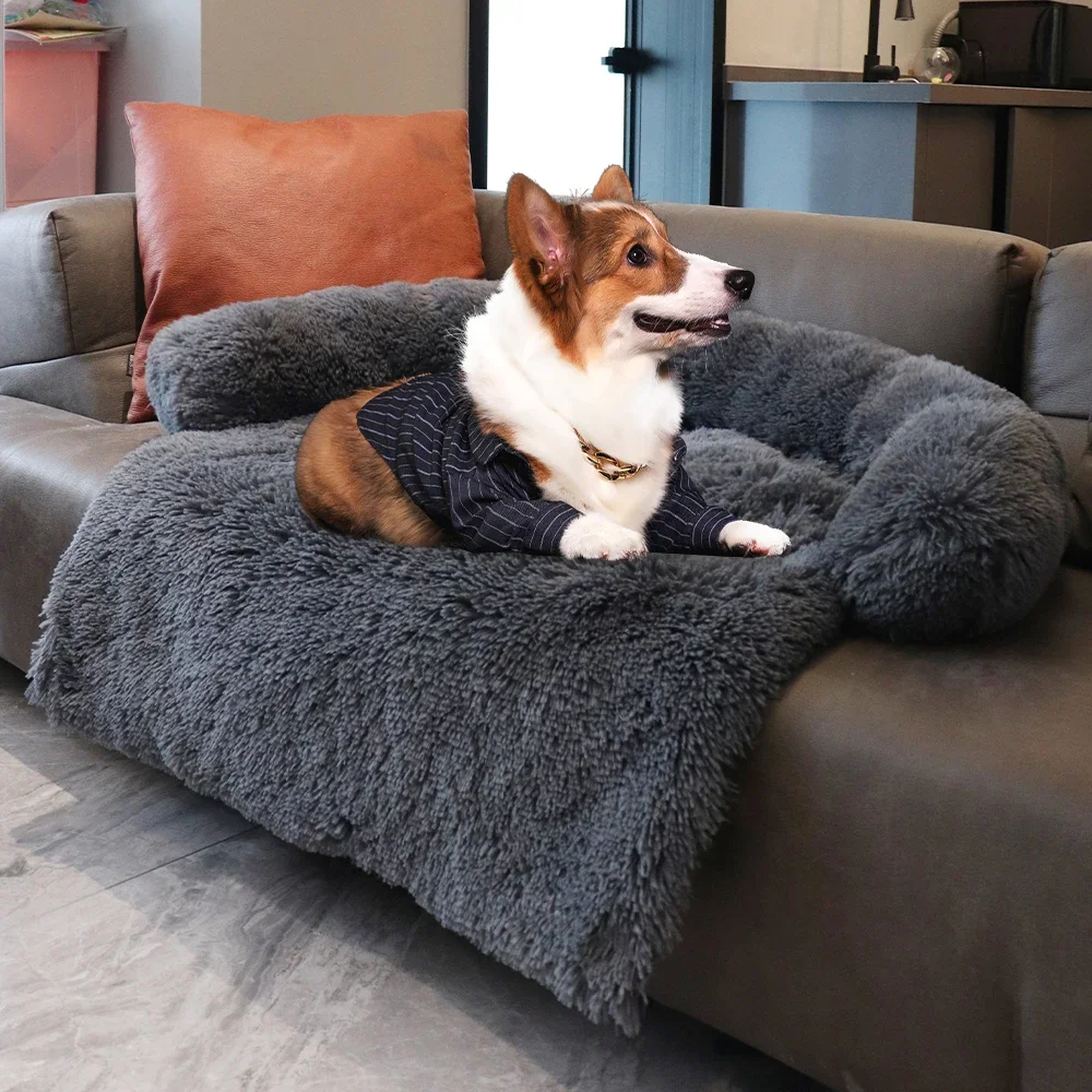 King Dog Bed Sofa Large Fluffy Dogs Pet House Sofa Mat Long Plush Warm Kennel Pet Cat Puppy Cushion Washable Blanket Sofa Cover