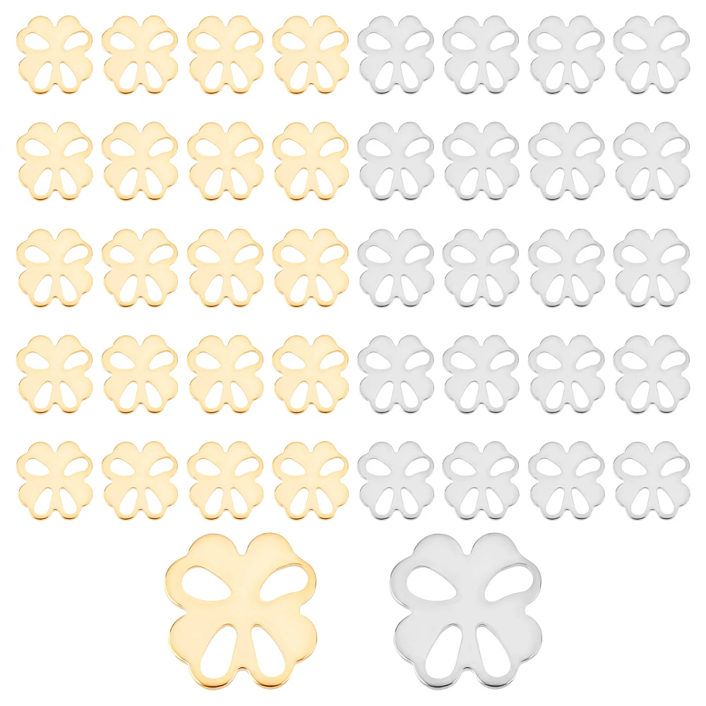 40Pcs 2 Colors Stainless Steel Four Leaf Clover Pendant St Patrick's Day Pendant Irish Shamrock Shape Charms Good Luck Charm