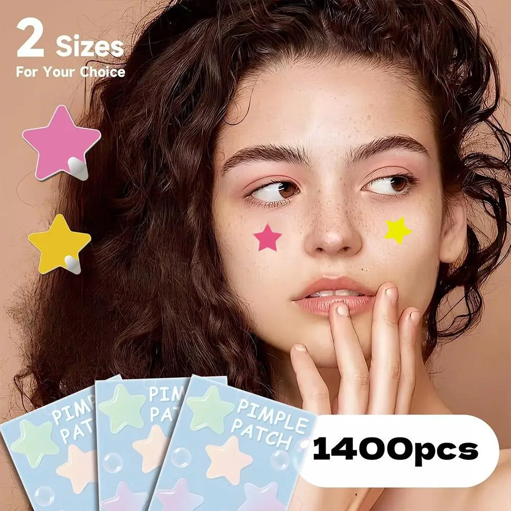 1400pcs Colorful Star Pimple Removal Sticker Invisible Breathable Hydrocolloid Acne Patch Anti-Acne Spots Marks Concealer Makeup