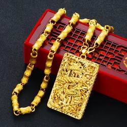 Gold Plated Jewelry 24k Original Dragon Pendant Necklace for Men Necklace Chain Gold Color Men's Jewelry Wedding Party Gifts