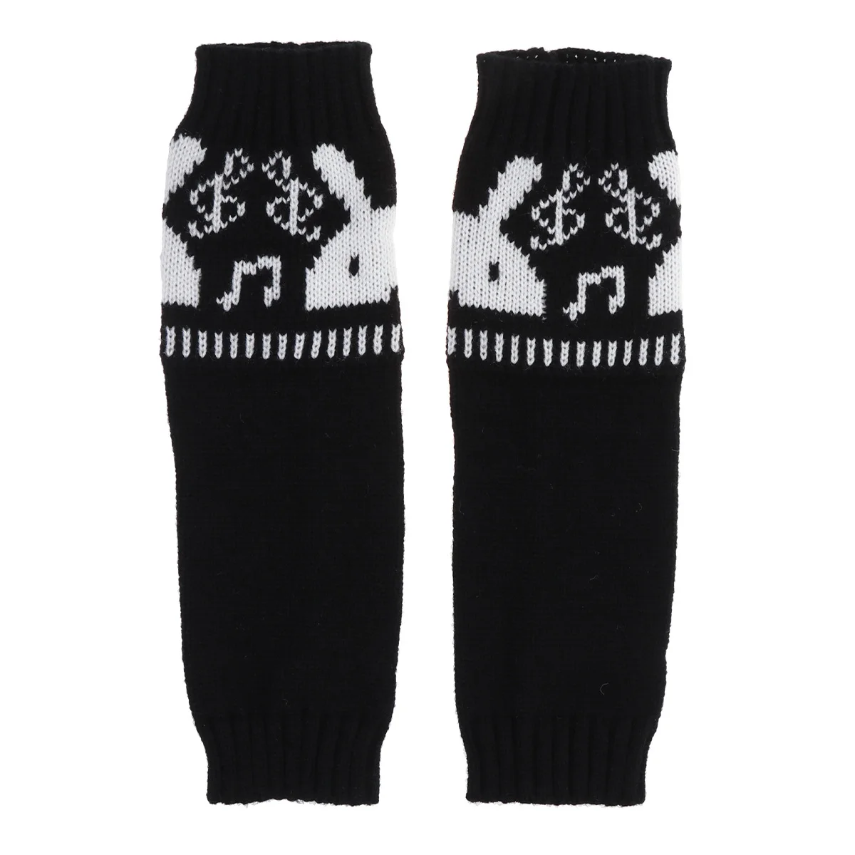 زوج من قفازات الصوف لتدفئة الذراع برأس أرنب أسود طويل بدون أصابع قفازات شتوية بفتحة إبهام خفيفة الوزن للذراع للطقس البارد