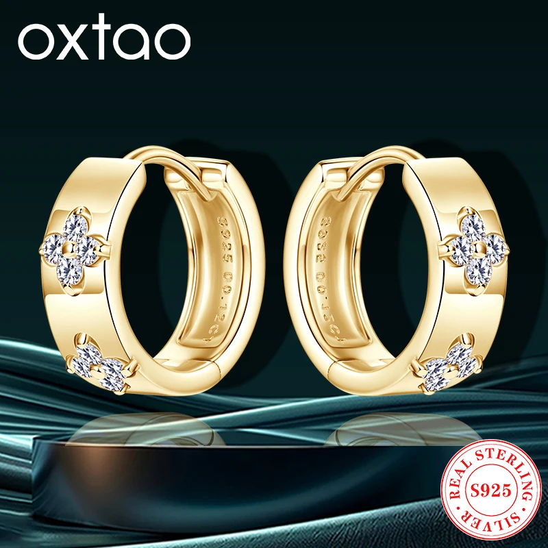 

OXTAO Роскошные серьги с четырьмя листами клевера, женские ювелирные изделия, оригинальные сертифицированные серьги S925, серебро 1,5 мм D, серьги-обнимашки с муассанитом GRA