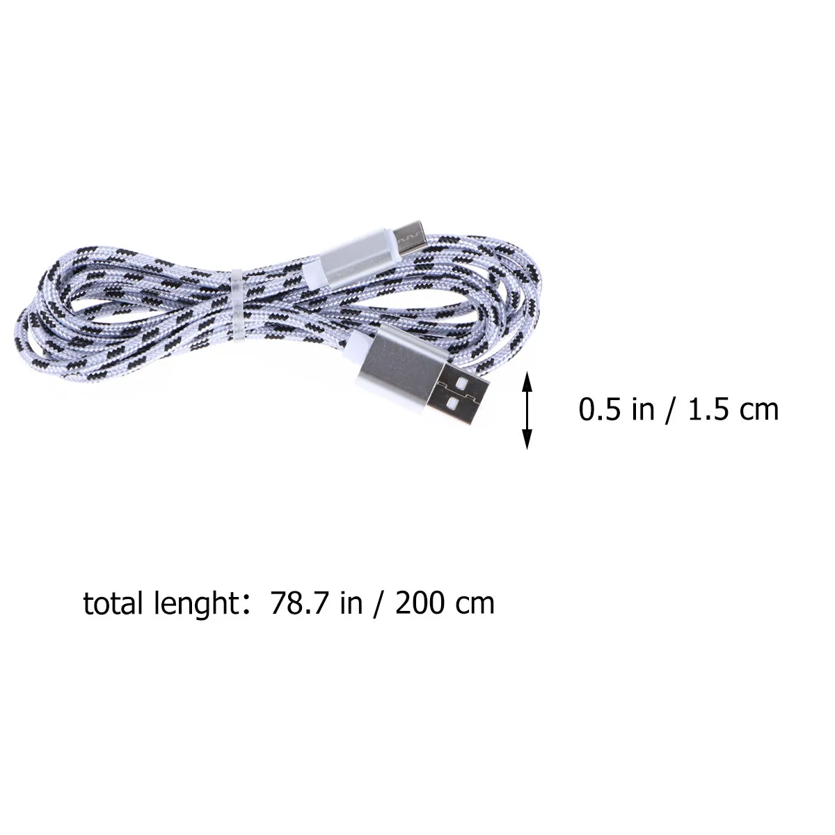 Type-C Data Cable Nylon Braided Fast Charging Cord Silver 2M Compatible Galaxy Note S8 Tablets Smartphones