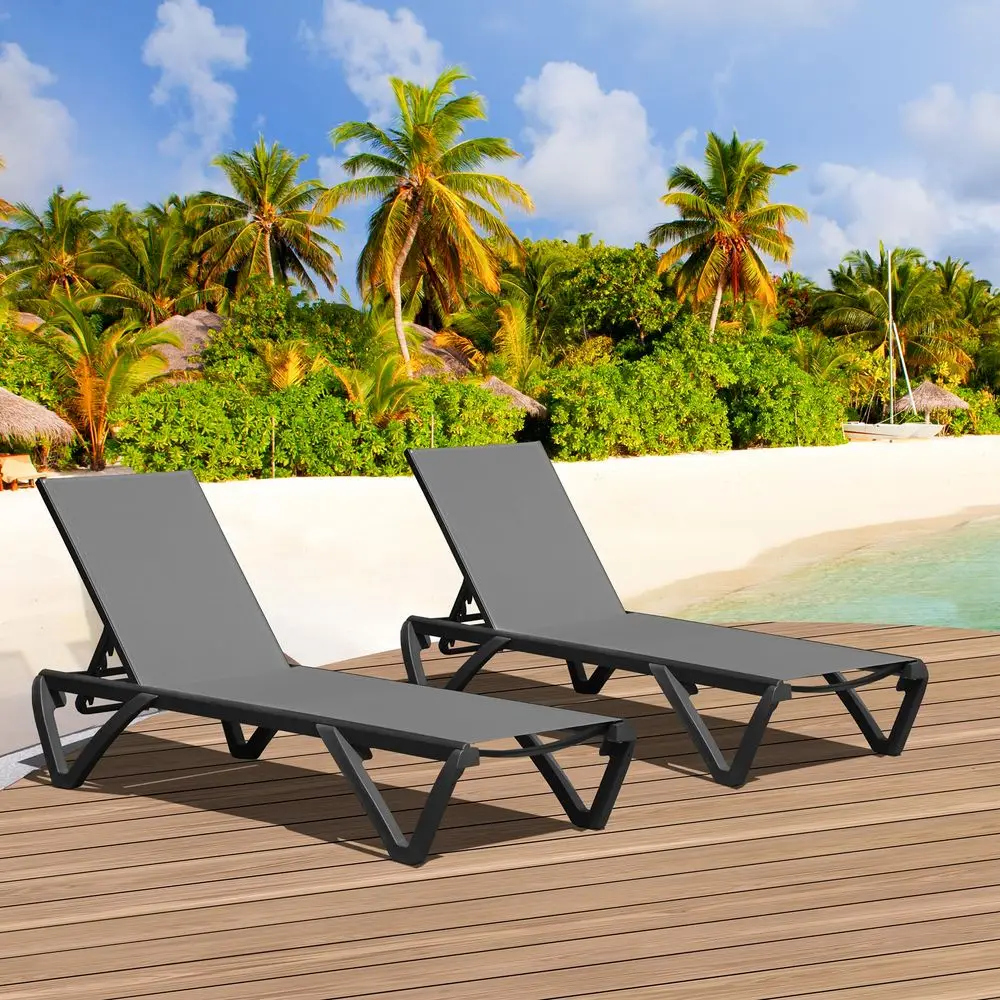 

Pool Lounge Chairs Set of 2, Aluminum Adjustable Outdoor Chaise Lounge with Wheels, All Weather Outdoor Lounge Chair for Deck L