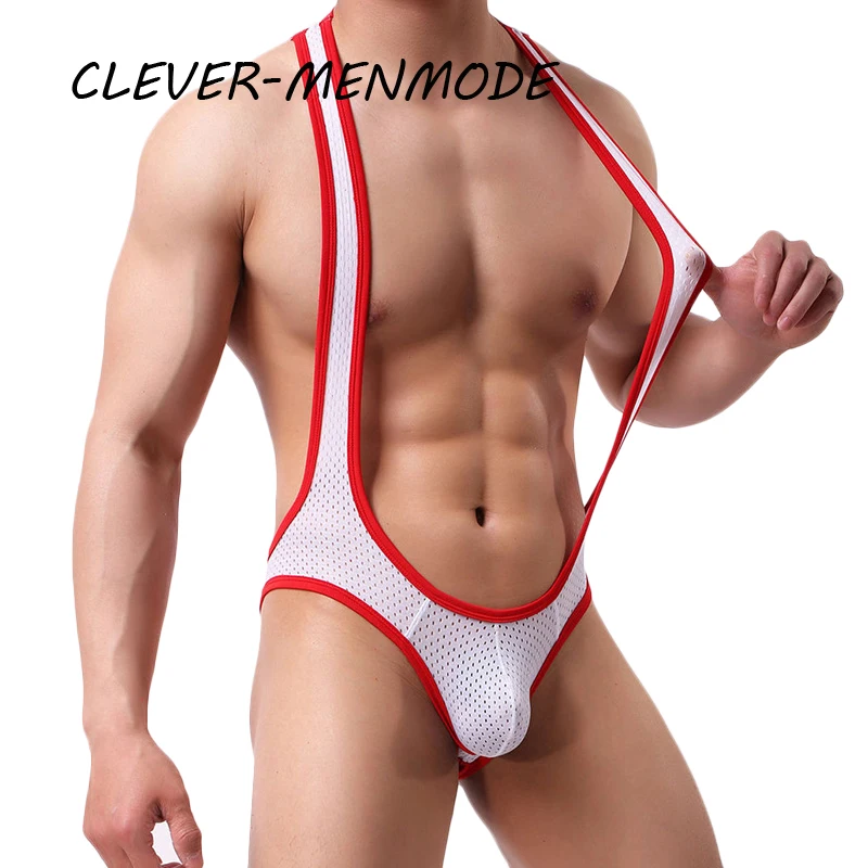 Sexy lencería sin espalda para hombre de color sólidoRopa interior Lucha libre Singlet Body Traje de malla con agujero transpirable Conjunto de mono