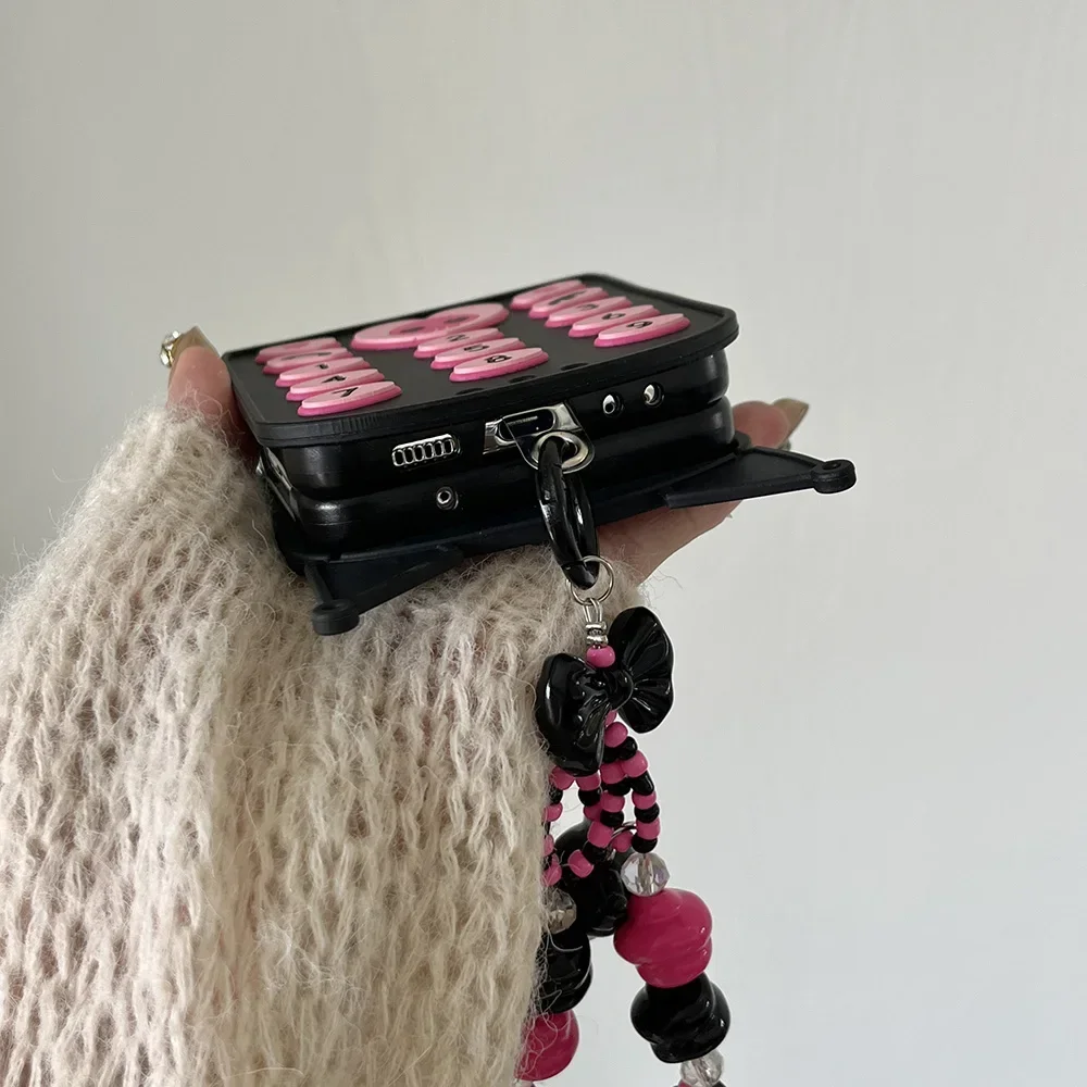 Kawaii Kuromis with Lanyard Telephone Phone Case for Samsung Galaxy Z Flip 3 4 5 5G PC Hard Anti-drop Back Cover Funda