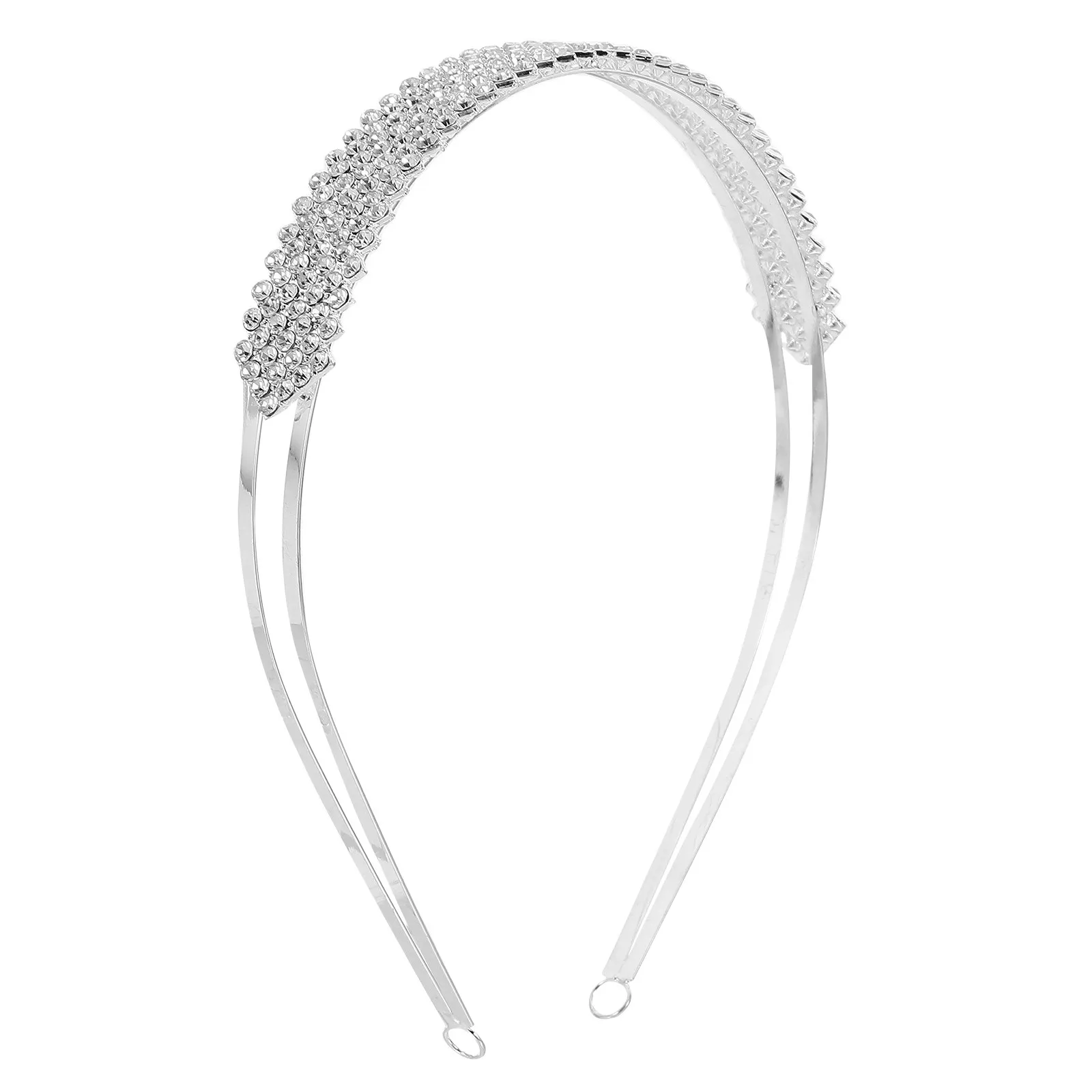 Silver Alloy Rhinestone Bridal Hairband Wedding Hair Loop Crystal Hairbarrette for Brides 41Cm 16.1inch Decor 18Cm 7.1inch