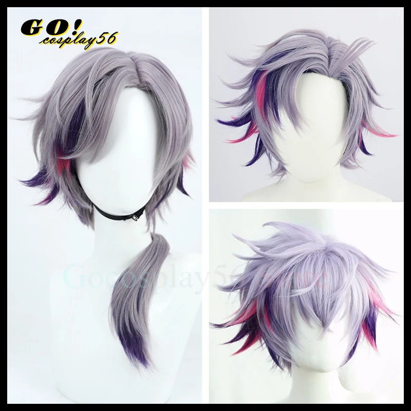 

VTuber Fuwa Minato Cosplay Wig Youtuber Vliver Short Mixed Purple Pink Hightlight Straight Ponytail Kimono Heat Resistant Hair