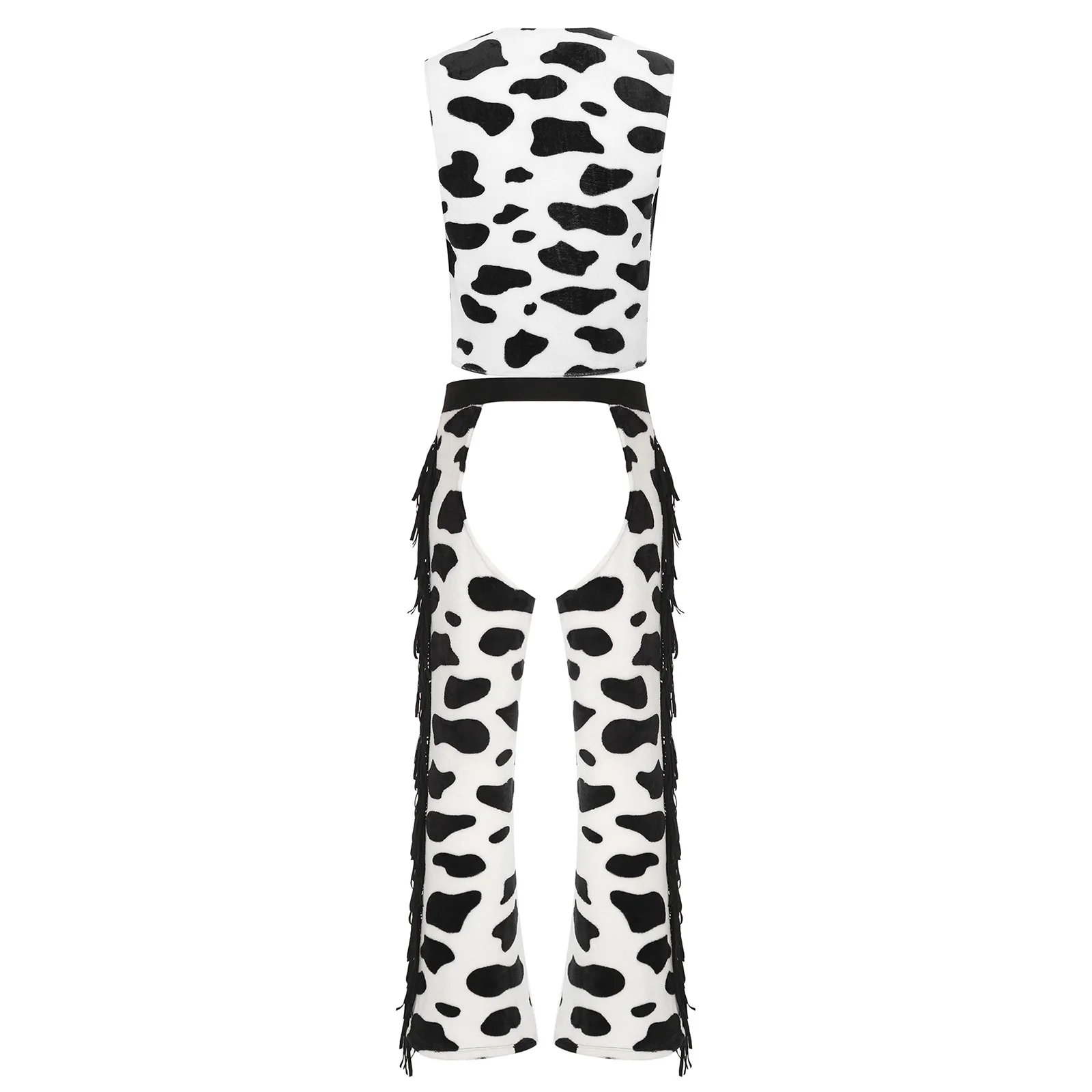 남성용 서부 카우보이 조끼와 차프스 바지, 탱크탑과 크로치 부분이 비어있는 긴 바지, 소 무늬 패턴 세트, 할로윈 파티용