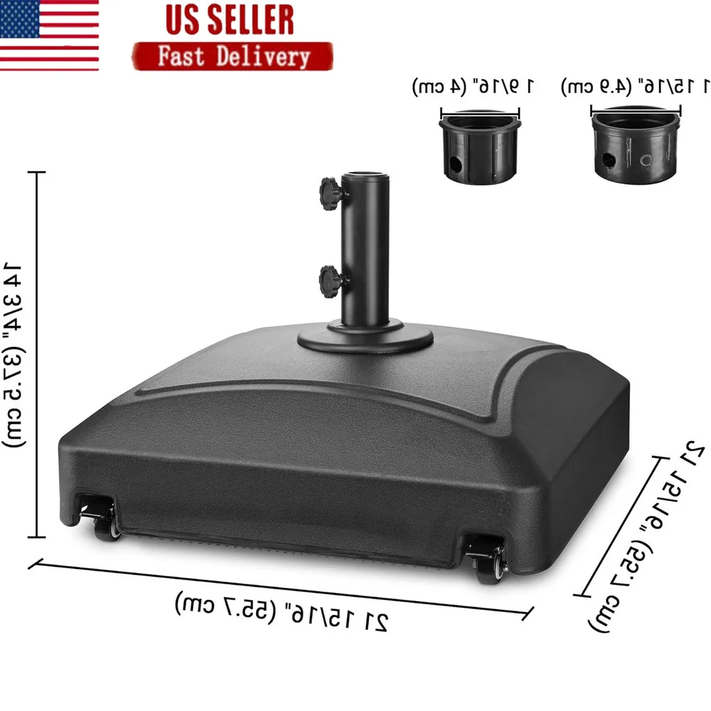 

Outdoor Umbrella Base with Wheels Fillable Heavy Duty Stand Adjustable 6 to 15ft Umbrellas Durable Plastic Easy Mobility