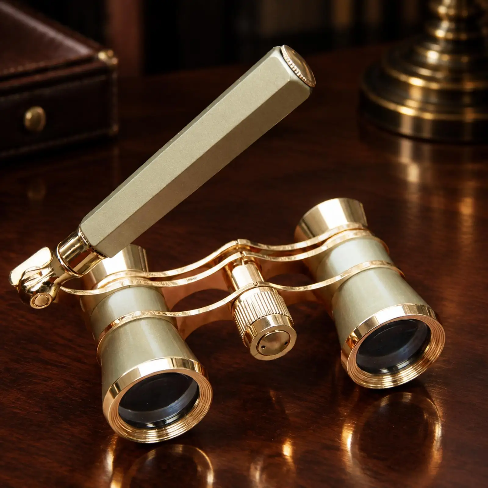 Portable Opera Binoculars with Handle for Live Performances Featuring Classic Gold Tone Metal Finish