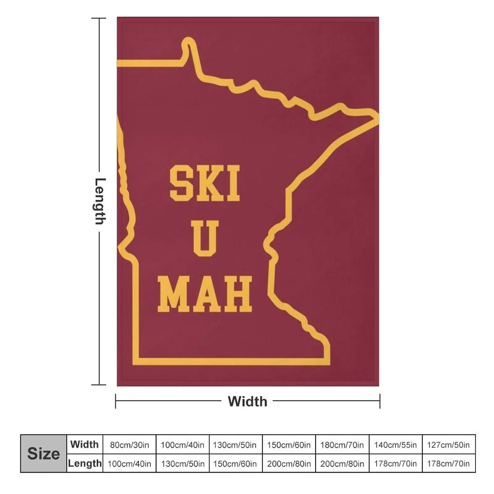 Ski U Mah MN Outline Throw Blanket Bed Hairys Soft Plush Plaid Blankets