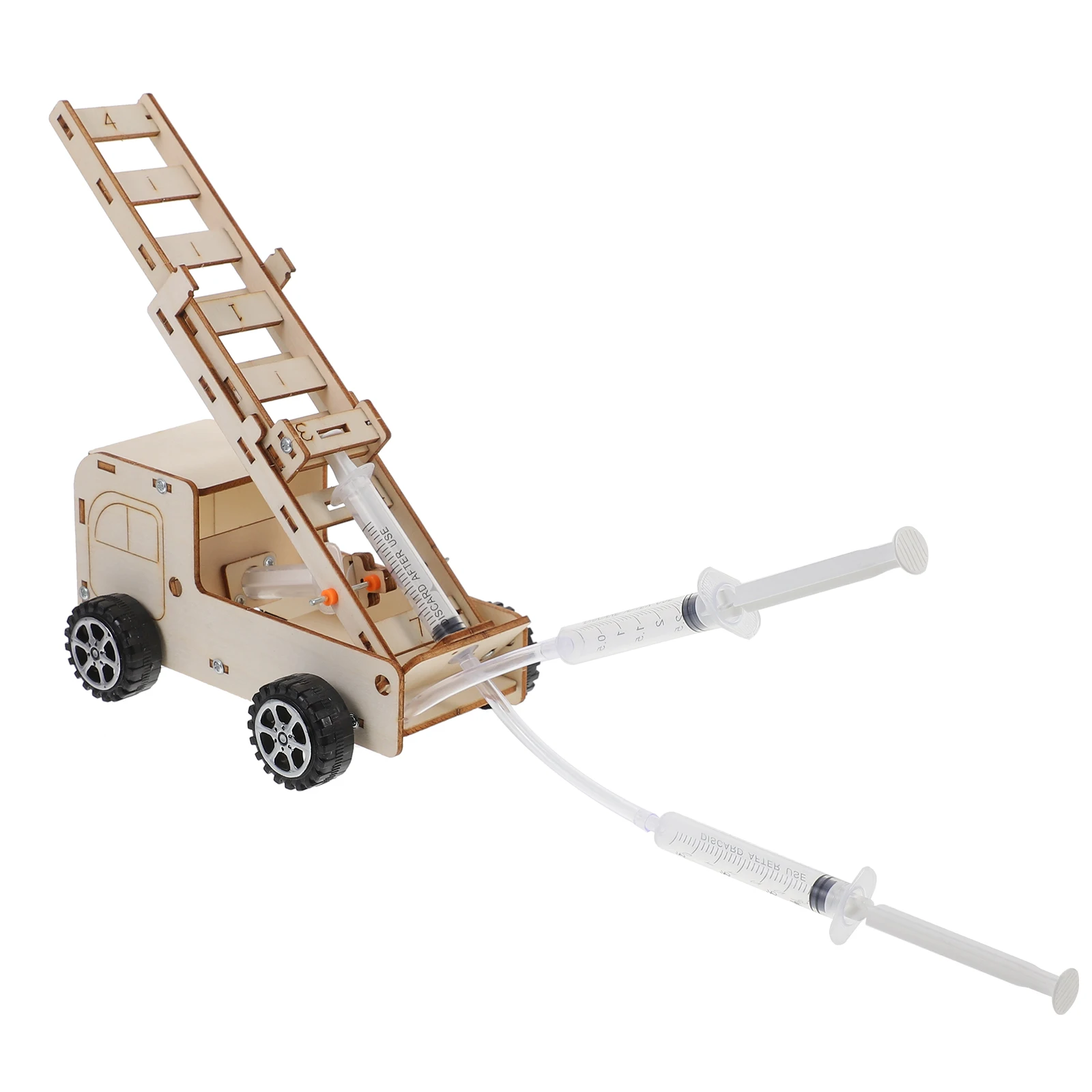 1 Juego de camión con escalera de fuego Diy, Kit de experimentos científicos educativos de madera para niños, ensamblaje desmontable portátil, rompecabezas, construcción de vástago