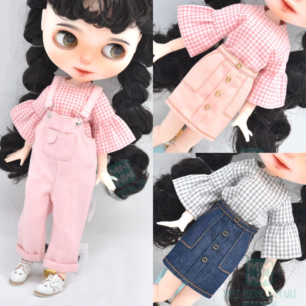 Blyth Doll Clothes fashion plaid shirt, mini skirt for Azone doll accessories