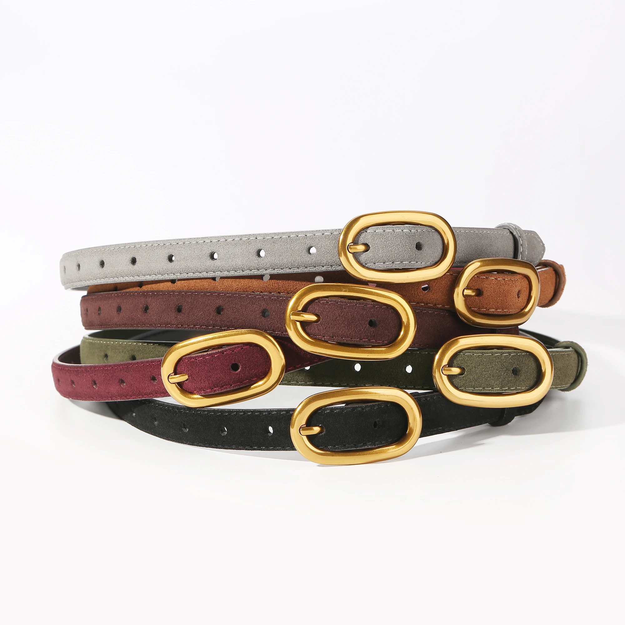 

2026 New Suede Leather Belt for Women Casual Waist Belt with Gold Buckle Fashion Ladies Belt for Jeans Pants Dress