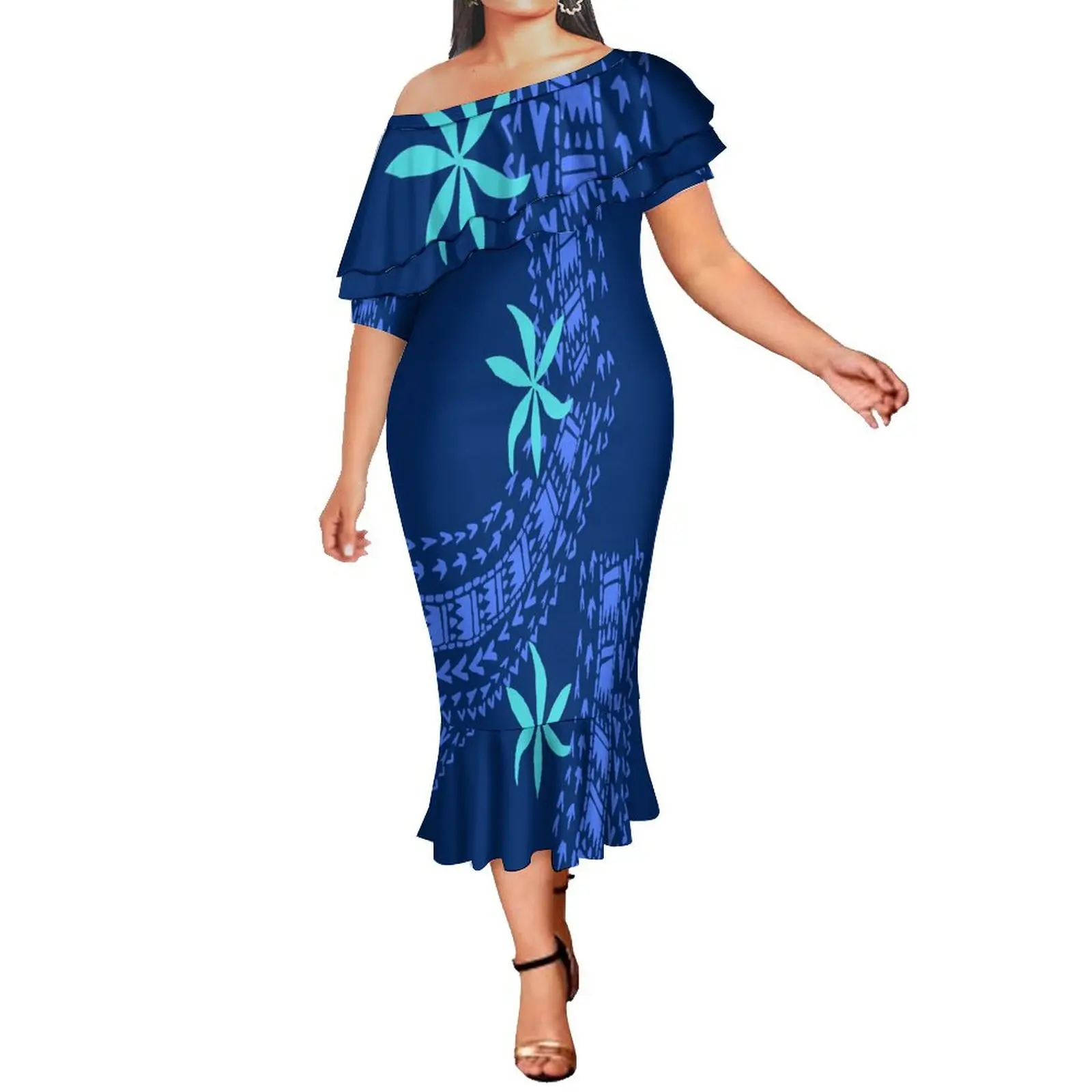 

Облегающее длинное платье-трапеция с открытыми плечами и длинной юбкой, банкетное платье высокого качества, полинезийское уникальное платье с индивидуальным рисунком