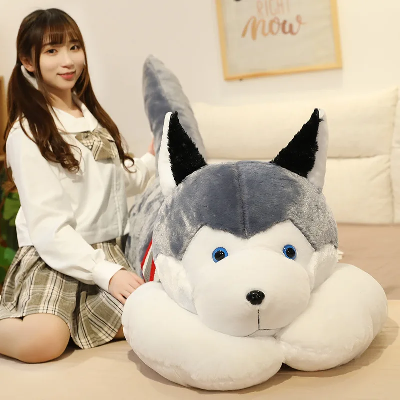 Almofada longa recheada para crianças, cachorro bonito Husky, brinquedos macios de pelúcia kawaii boneca gigante presente de aniversário para