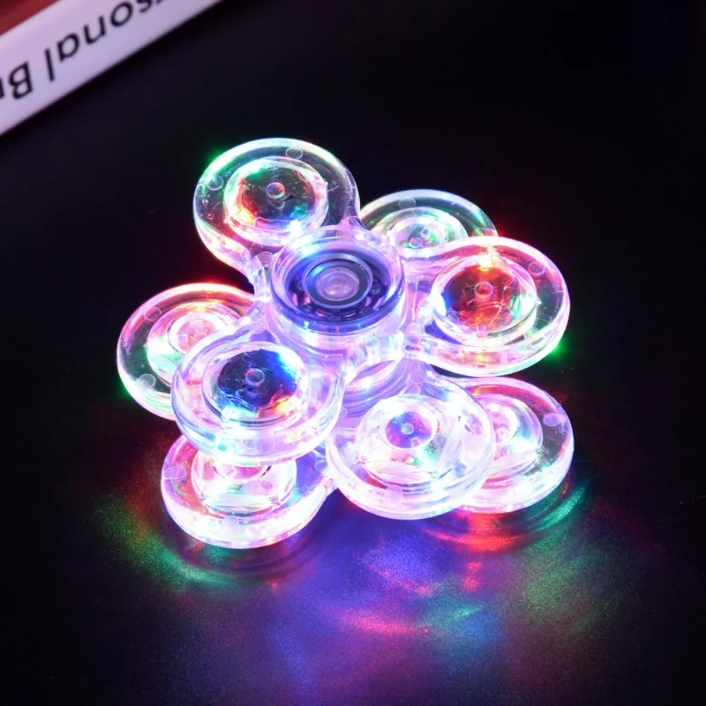 Cristal ponta do dedo giroscópio escritório descompressão artefato luminoso transparente giroscópio brinquedo cristal giroscópio variável ponta do dedo giroscópio decorar