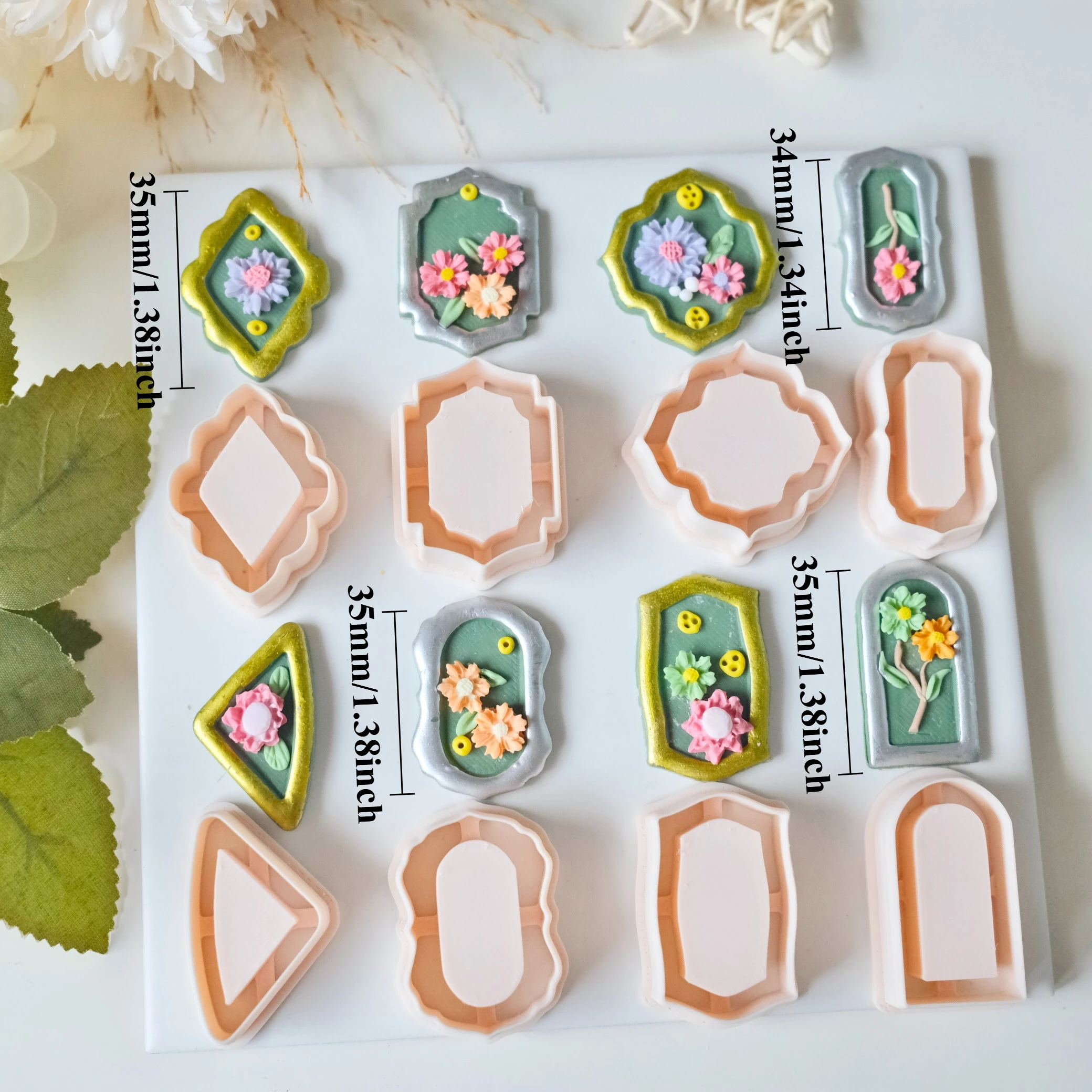 8pcs Embedded Baroque Window Frame Polymer Clay Cutters for Earring Jewelry Making, Embossed Scalloped Frame Clay Stamp Molds