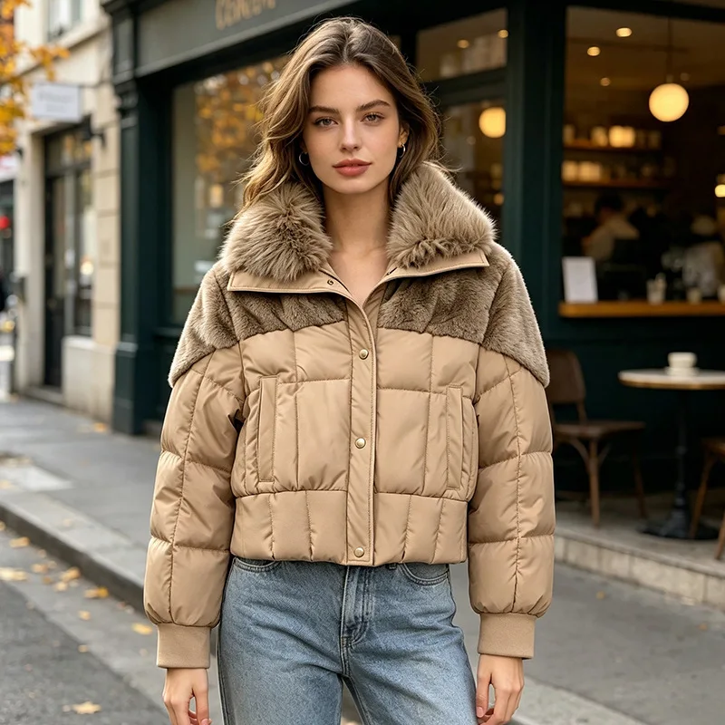 Women's Big Raccoon Hair Collar down Cotton Jacket Short Style Thickened Bread Coat New 2026 Small Coat