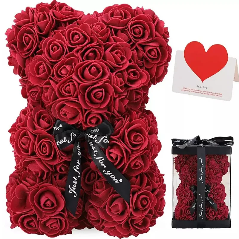 Ours en peluche Rose éternelle fleur artificielle pour maman, fête des mères, anniversaire, saint-valentin, cadeau d'anniversaire et décor artificiel