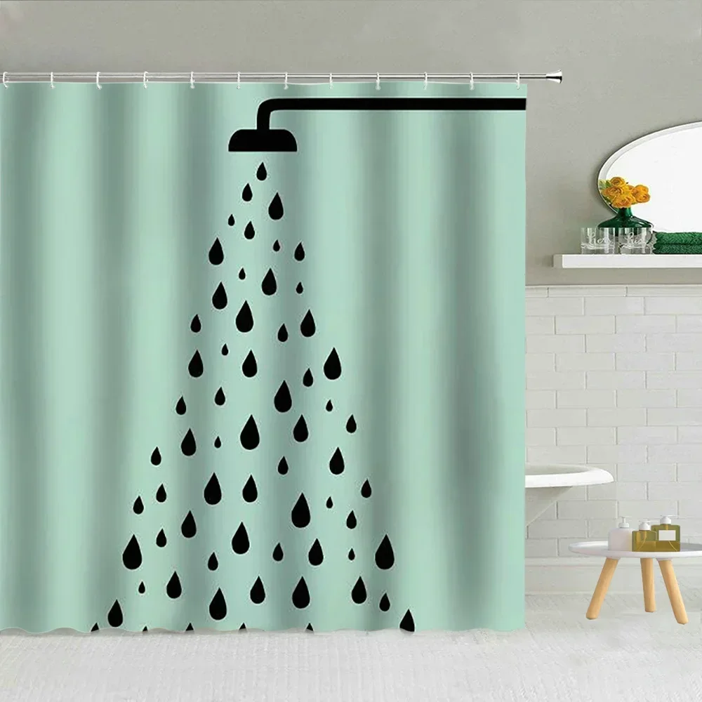 Einfacher schwarz-weißer Regentropfen-Duschvorhang mit geometrischem Wassertropfenmuster aus Polyesterstoff, Badezimmer-Hängevorhänge, Heimdekoration