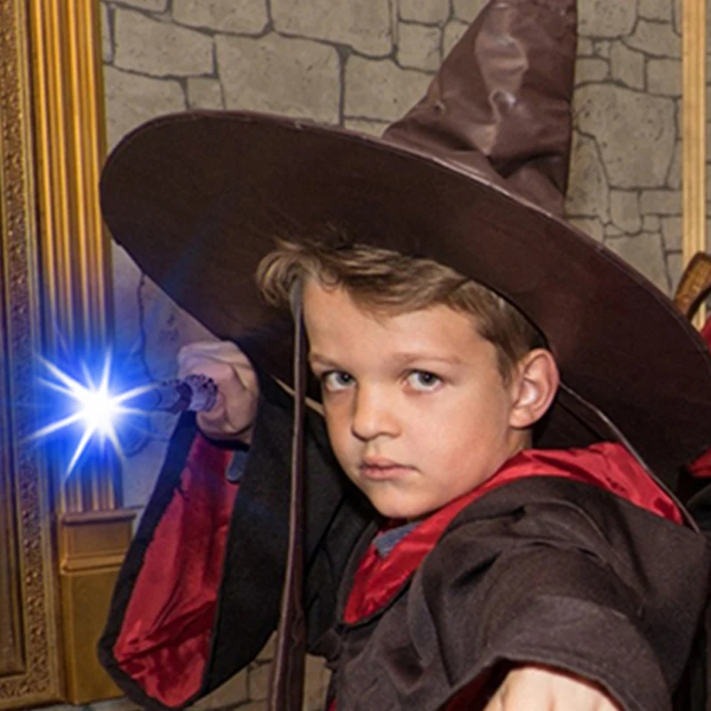 Children Light Up Wizard Wands Sound Illuminating Toy Wizard Hat Halloween Pretend Play Game Party Playhouse Toys for Kids TMZ